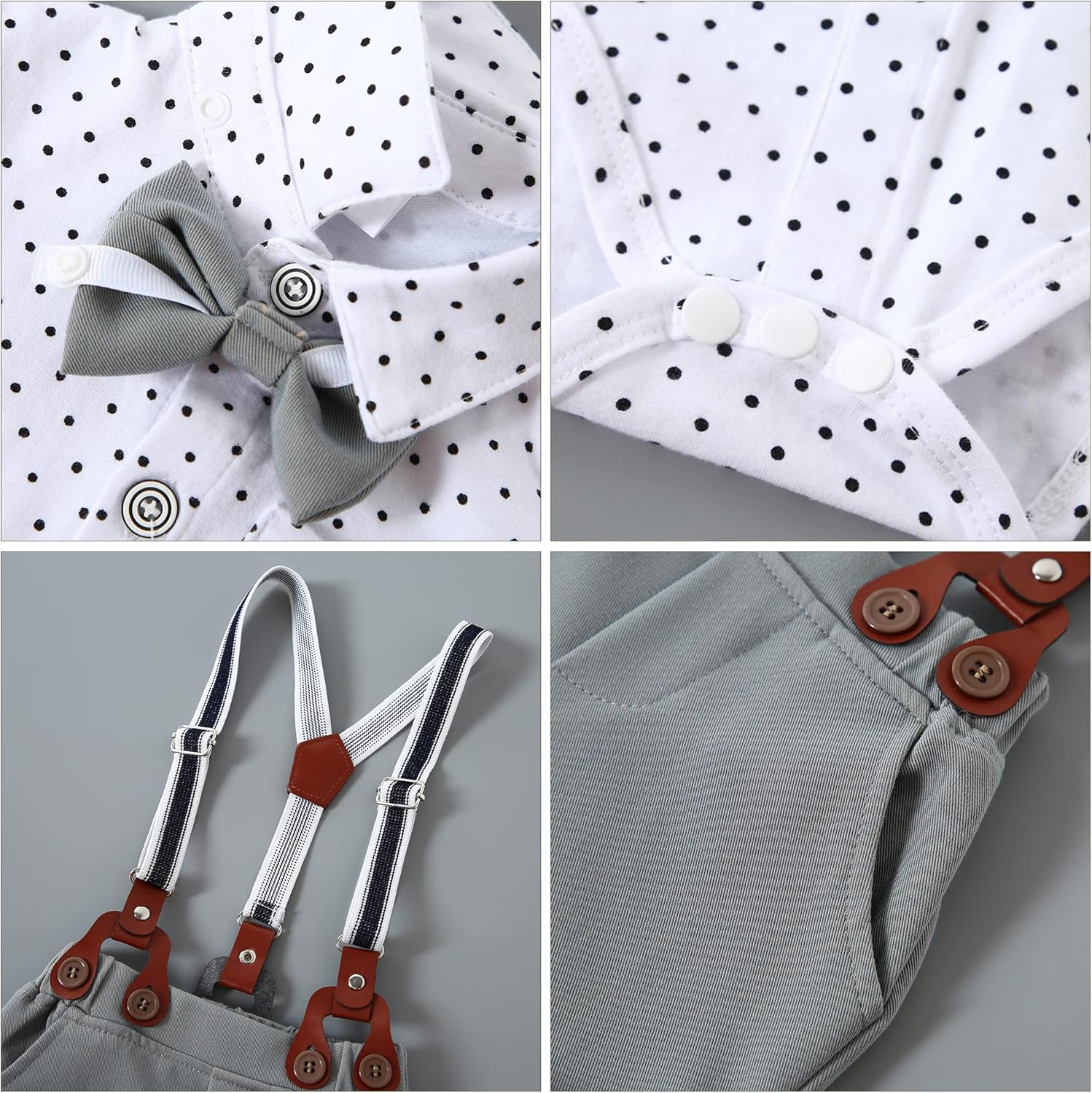 WESIDOM Baby Boy Clothes Suit 0-24 Months Gentleman Outfits, Short Sleeve Dress Romper+Bowtie+Detachable Suspender Shorts Set - Image 3