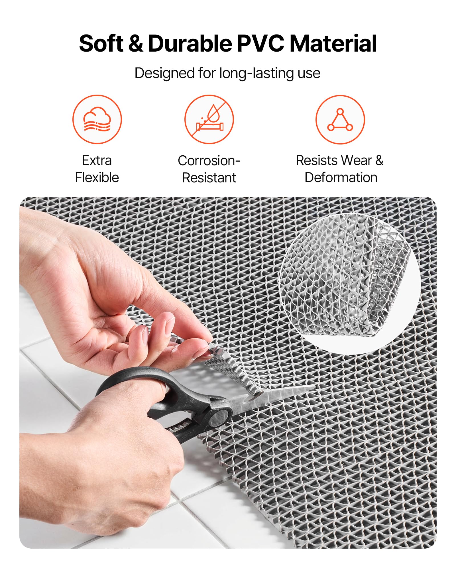 VEVOR Tapis de Drainage Antidérapant 90x500 cm, Caillebotis Piscine PVC, Revêtement Sol Zones Humides, Tapis Antifatigue Drainant Rouleau Gris
