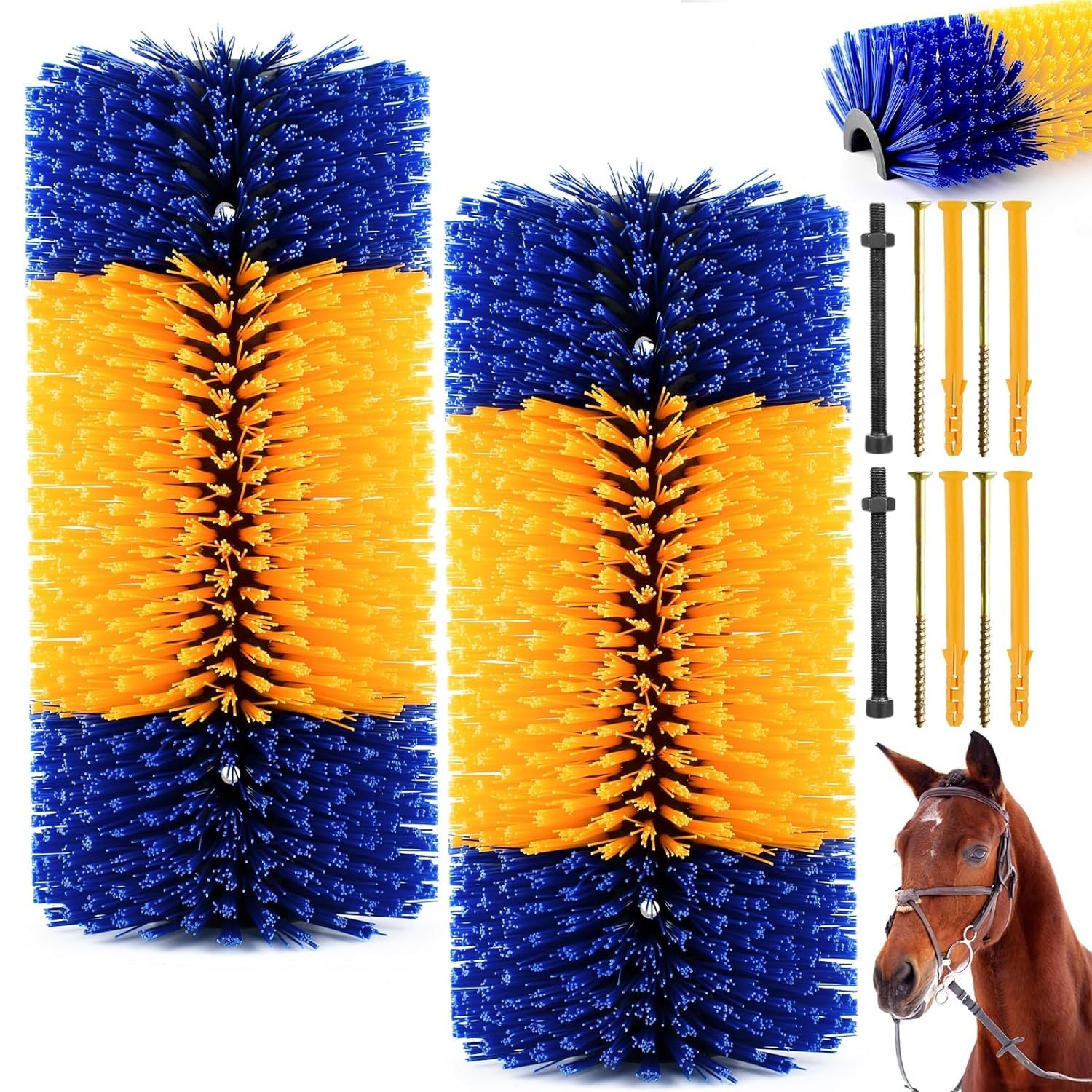 Equine Scratcher Brosse à gratter semi-circulaire pour bovins, moutons, chevaux, cochons, grattoirs en nylon, brosse de massage, brosse à gratter pour le toilettage (17,4 x 7,87 pouces, pièce, 1)