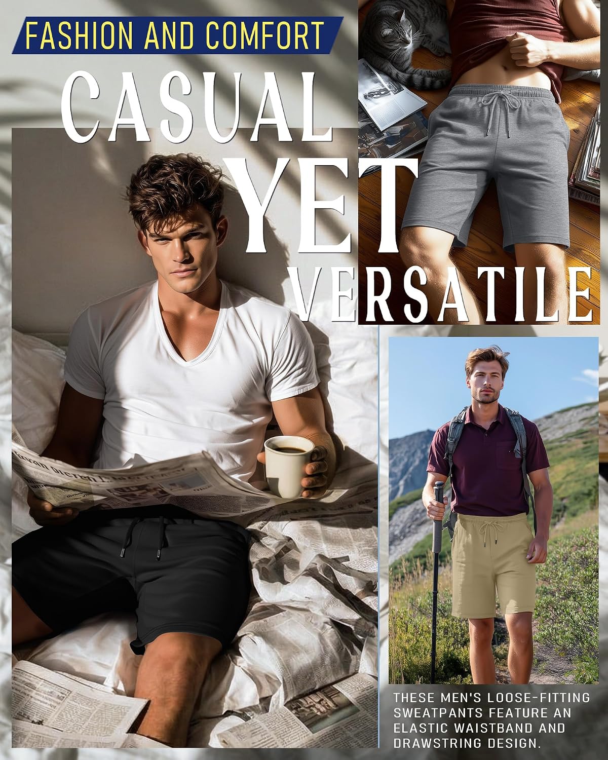 4 Pack Men‘s Athletic Shorts Pockets 9 Inch Sweat Summer Elastic Waist Workout Sports Gym Loose Fit Pants Clothes