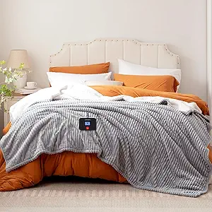 Westinghouse Full Size Heated Blanket, Soft Flannel to Sherpa Reversible, Electric Blanket Full with 10 Heating Settings & 1-12 Hours Auto Shut Off, Machine Washable, (72" x 84", Light Grey)