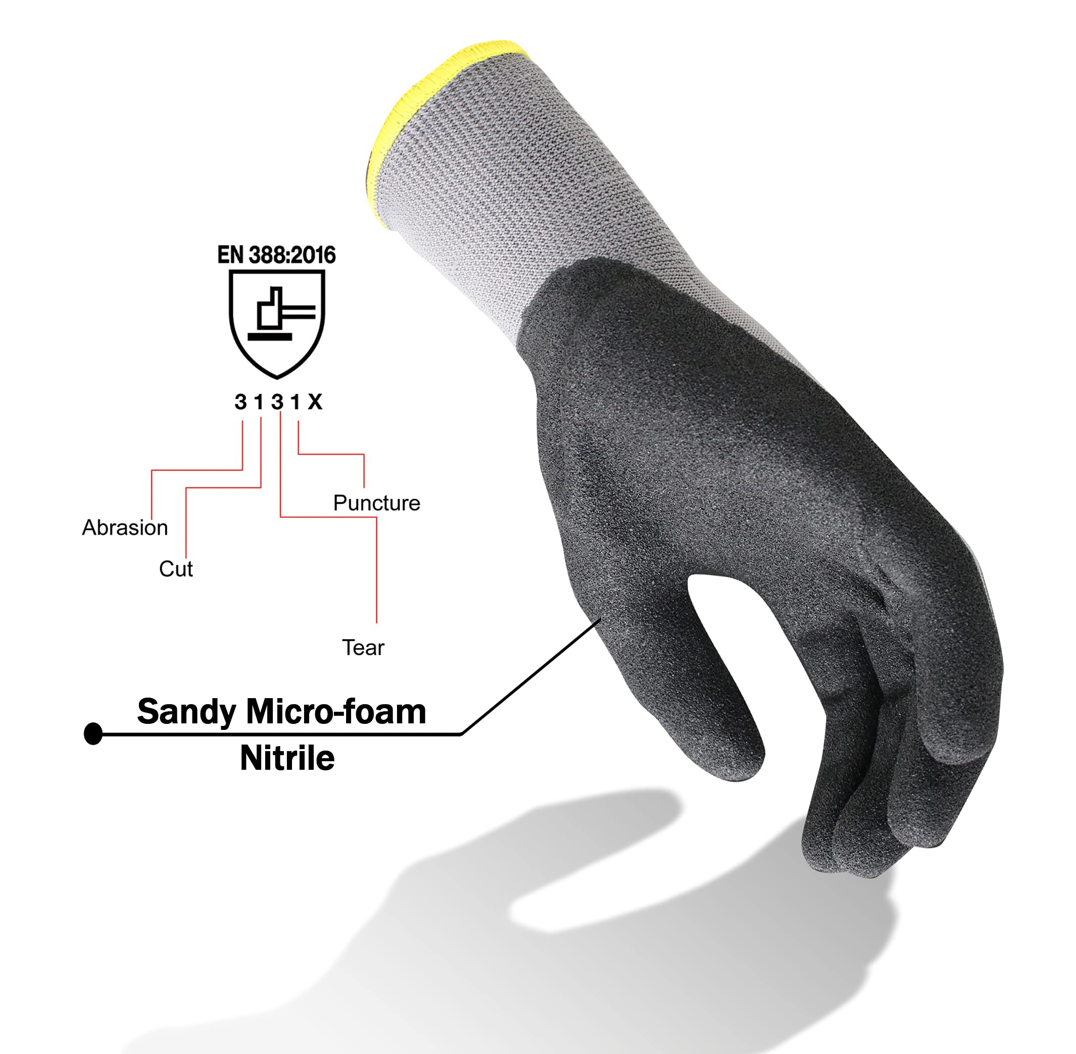 Corestar - Guantes de trabajo de seguridad con revestimiento de nitrilo de microespuma, 10 pares, absorben la humedad, transpirables, guantes multiusos (grande)