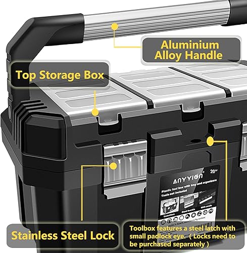 Miniatura 3 de Anyyion Caja de herramientas de 19 pulgadas con bandeja extraíble, verdaderamente fuerte y duradera para almacenamiento de manualidades, hogar