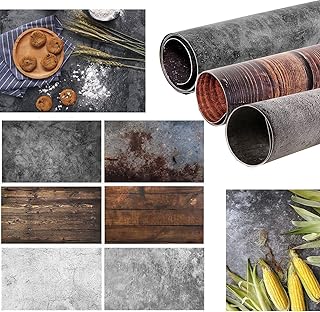 Selens 56x89cm 2 in 1 Food Photography Backdrop Background 3pcs Concrete Wood Paper Photo Studio for Flat Lay Product Props Cosmetic Jewelry Photographer Vlog YouTube Video, Double Sided Pattern