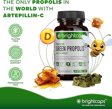 Bee Health Propolis | Brazilian Green Propolis with Vitamin D + Oregano Oil Softgel | Immune System Health Support
