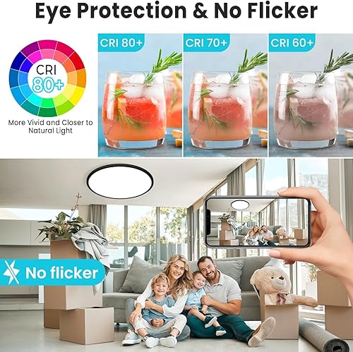 Miniatura 4 de libtit Lámpara de techo negra de 16.5 pulgadas, paquete de 3 lámparas de techo grandes y brillantes de 4200 lúmenes, 36 W, 3000 K4500 K6000 K, luces