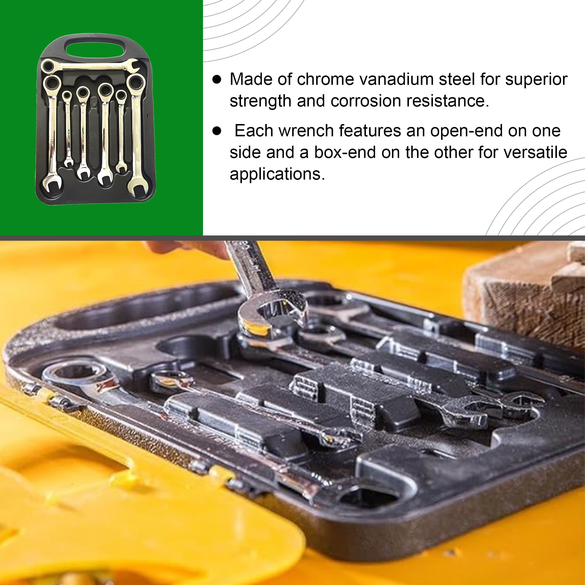 Inditrust 7PC Mirror doal Uses Ratchet wrench set (8.10.12.13.14.17.19) mm Ratchet Spanner Combination Wrench Set Of Keys Gear Ring Handle Chrome Vanadium Double Sided Combination Wrench 3