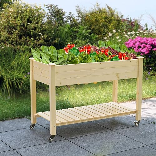 Miniatura 8 de LYNSLIM - Maceta elevada de madera de 2 niveles para jardín, para plantar y cultivar verdura, marco de madera de cedro natural, fácil de montar