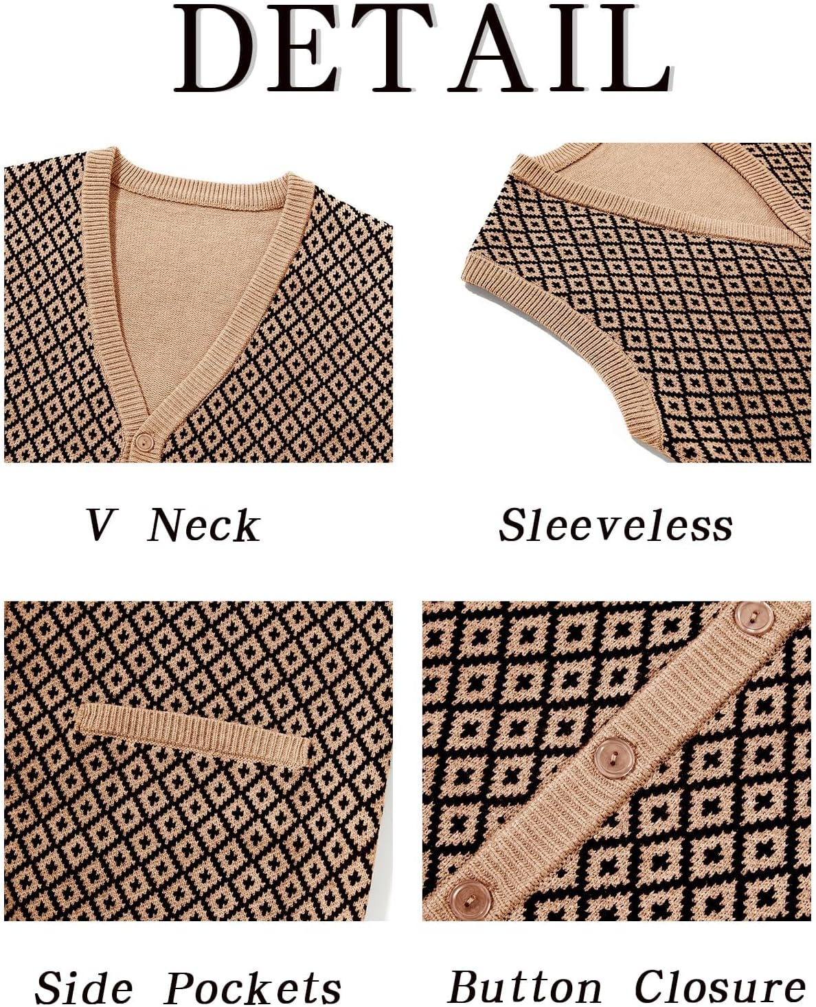 Runcati Mens Sleeveless Sweater Vest V Neck Button Down Cardigan Sweaters Knitted Argyle Vest with Pocket - Image 5