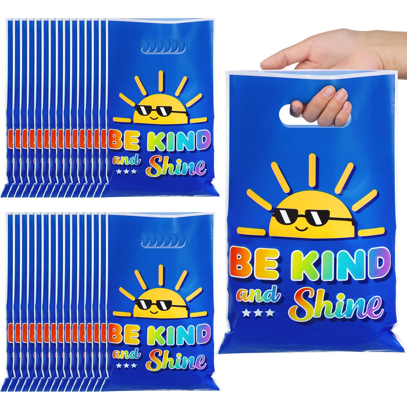 Panelee 50 Pcs Be Kind and Shine School Plastic Gift Bags with Handles
