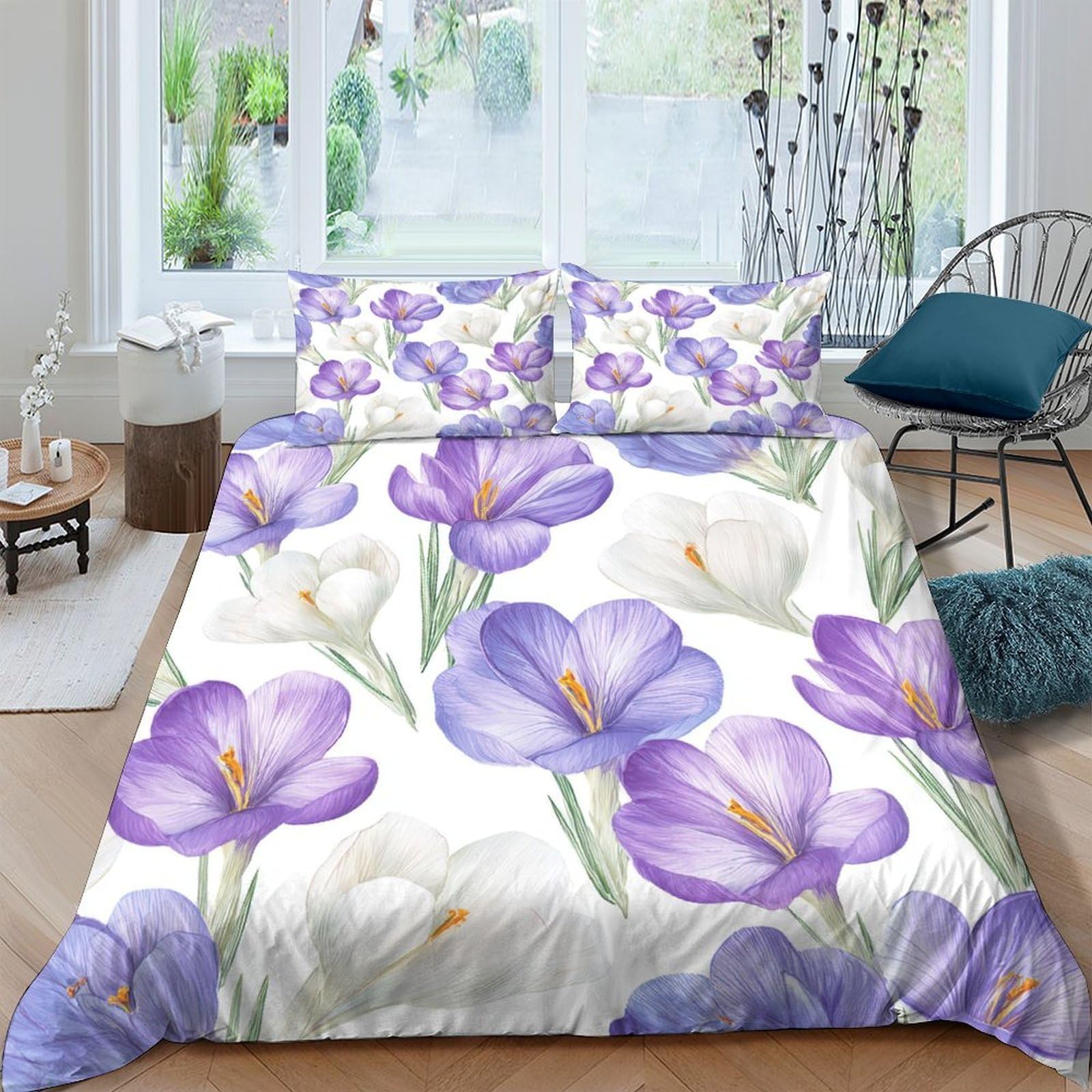 Housse de couette 220x240 parure de lit fleurs 3 pièces imprimé aquarelle