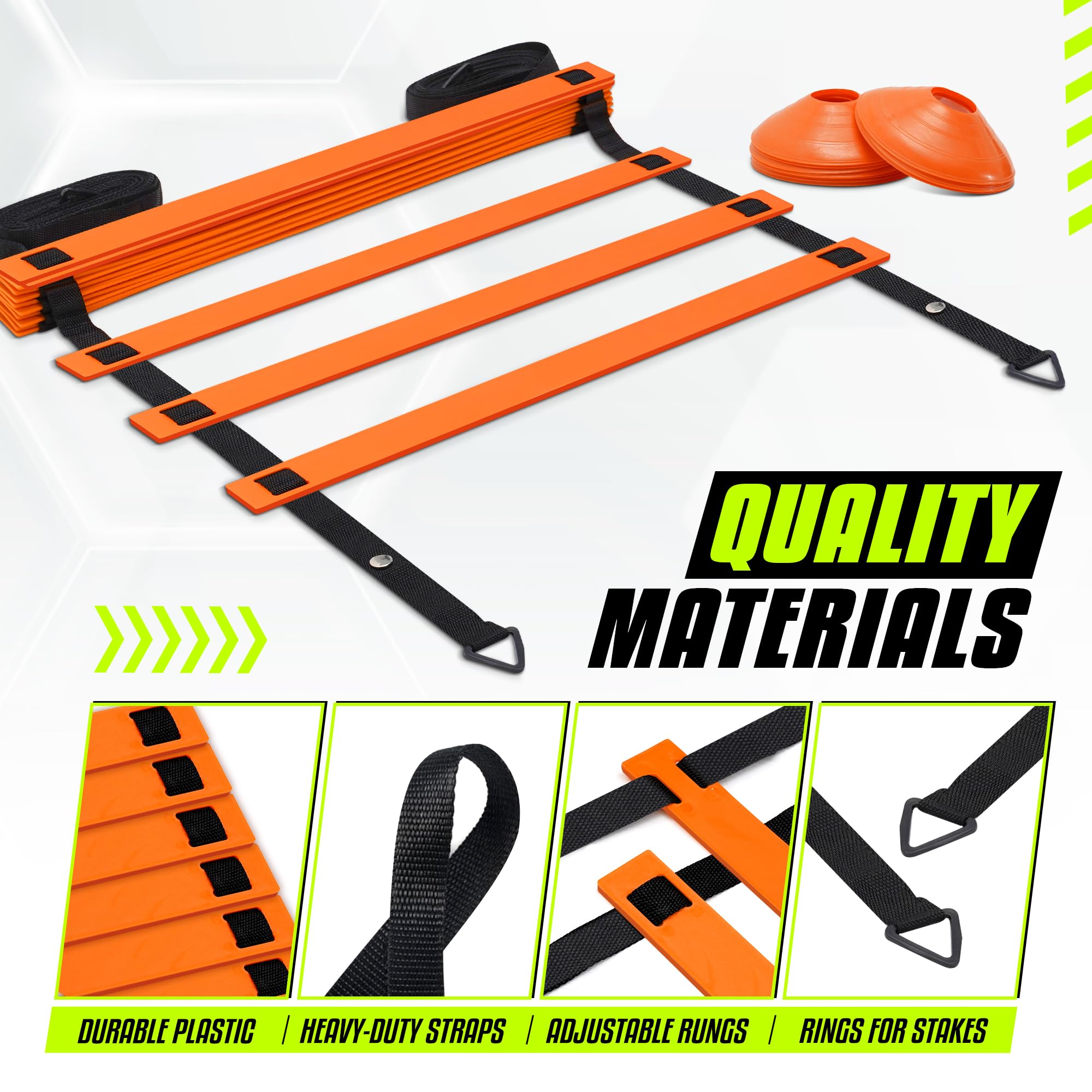 Yes4All 8/12/20 pioli, Fino a 7,6 Metri, Ultimate Agility Ladder Speed Training Equipment con Multi Colori, Borsa per Il Trasporto Inclusa