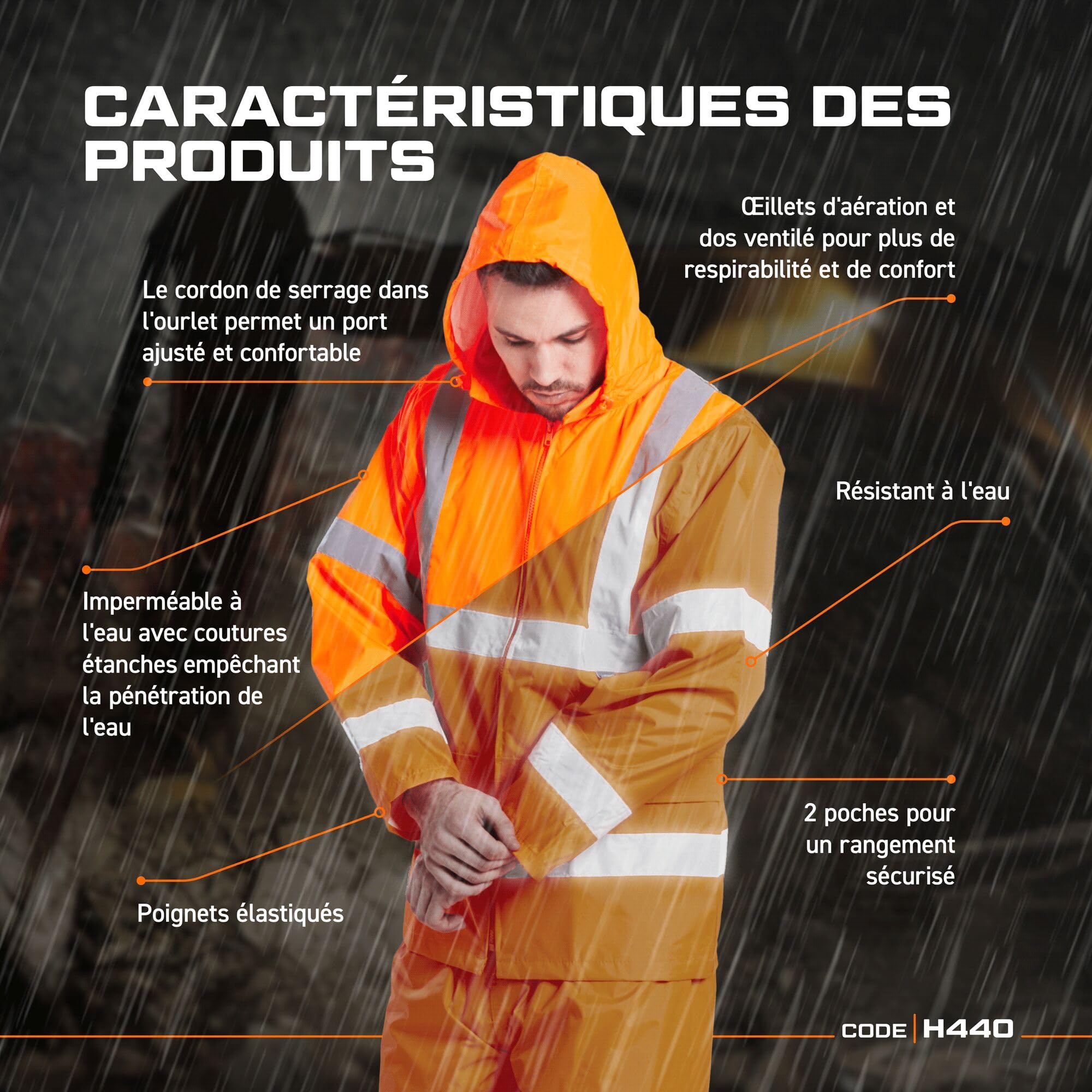 Portwest H440 Veste De Pluie Hi-Vis Imperméable Légère Pour Hommes