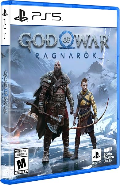 Kratos and Atreus journeying through the visually rich Norse realms in God of War Ragnarök.