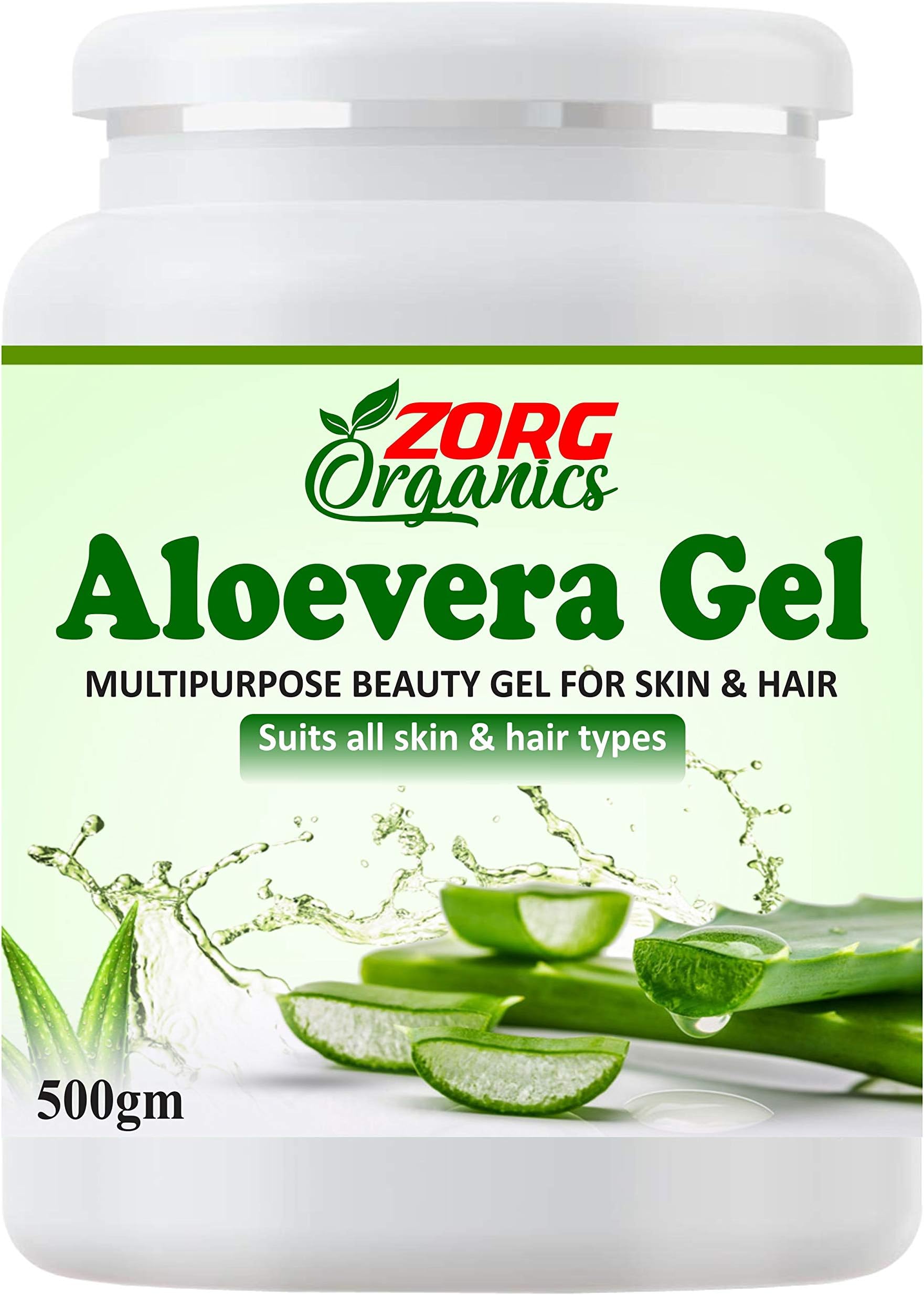 Zorg Organics Pure Natural Aloe Vera Gel (500 Gram) - Ideal for Skin Treatment, Face, Acne Scars, Hair Treatment (500 g)
