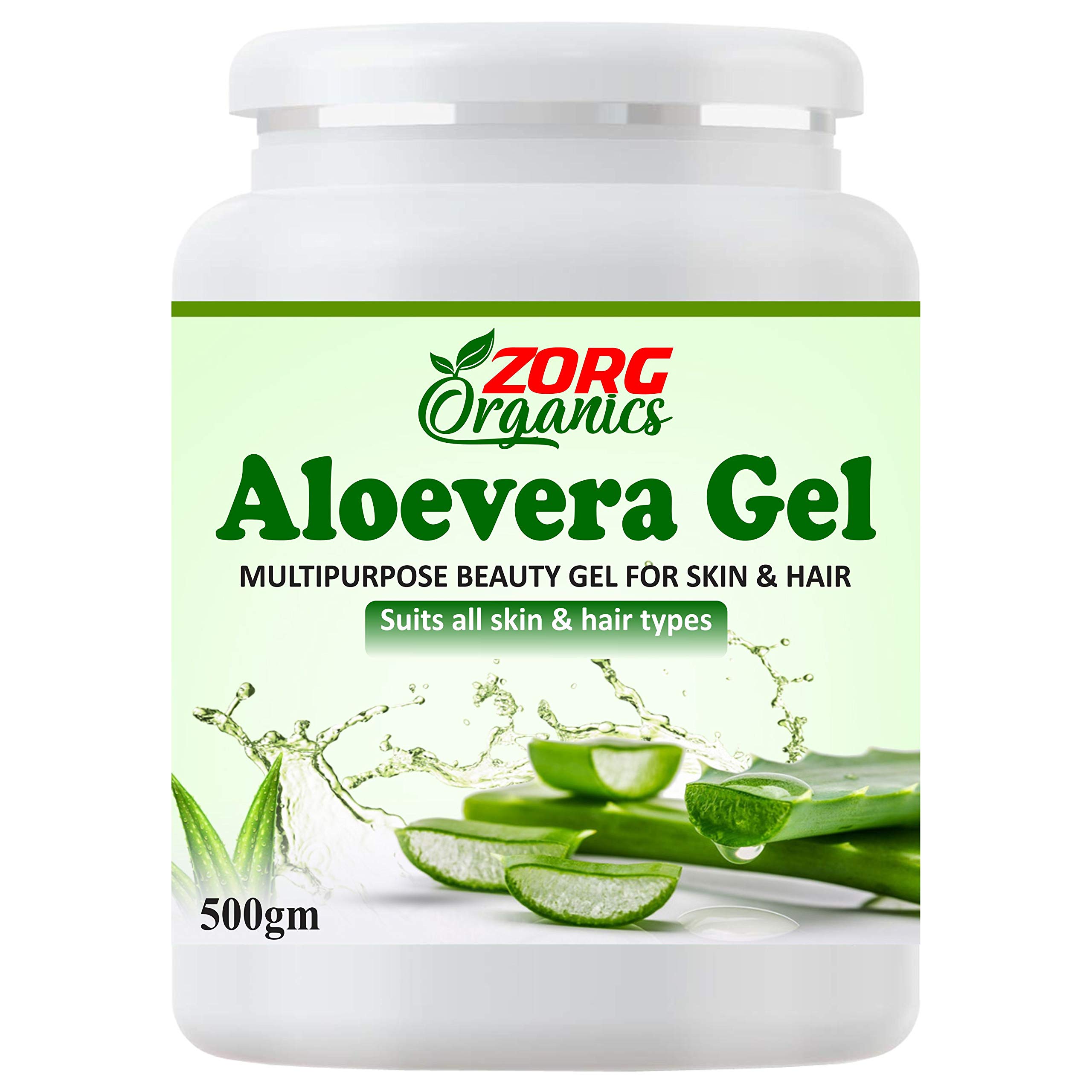 Zorg Organics Pure Natural Aloe Vera Gel (500 Gram) - Ideal for Skin Treatment, Face, Acne Scars, Hair Treatment (500 g)