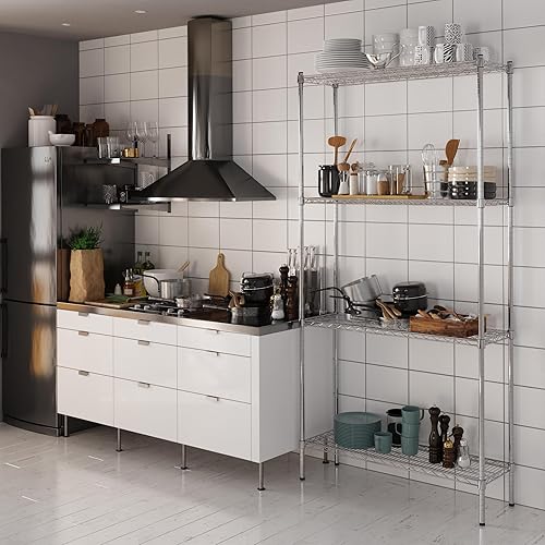 Kit de estantería de alambre cromado de 4 niveles de 14 pulgadas de profundidad x 42 pulgadas de ancho x 86 pulgadas de alto  Unidad de estante de