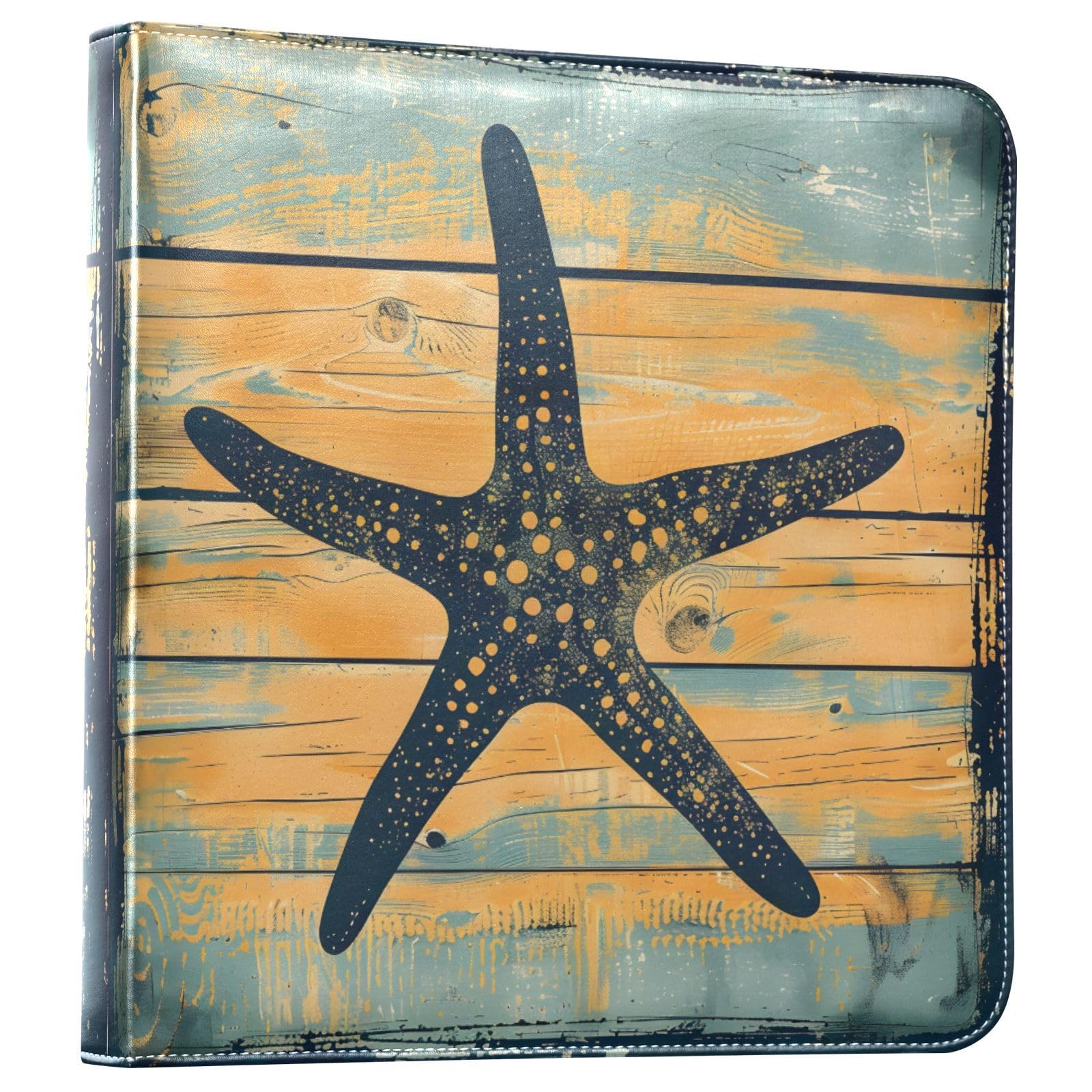 JIPONI Starfish Silhouette Large Photo Album, DIY Leather Cover Scrapbook Albums for 4x6 5x7 6x8 Pictures, Self Adhesive Memory Book for Wedding, Baby, Family