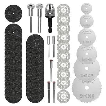 60Pcs Rotary Cutting Wheels Kit for Dremel, HSS Saw Blades & Diamond Cutting Discs Resin Cut-Off Wheels for Metal, Wood, Plastic, Glass, Stone Fits Electric Grinders, Drills, Hanging Grinders