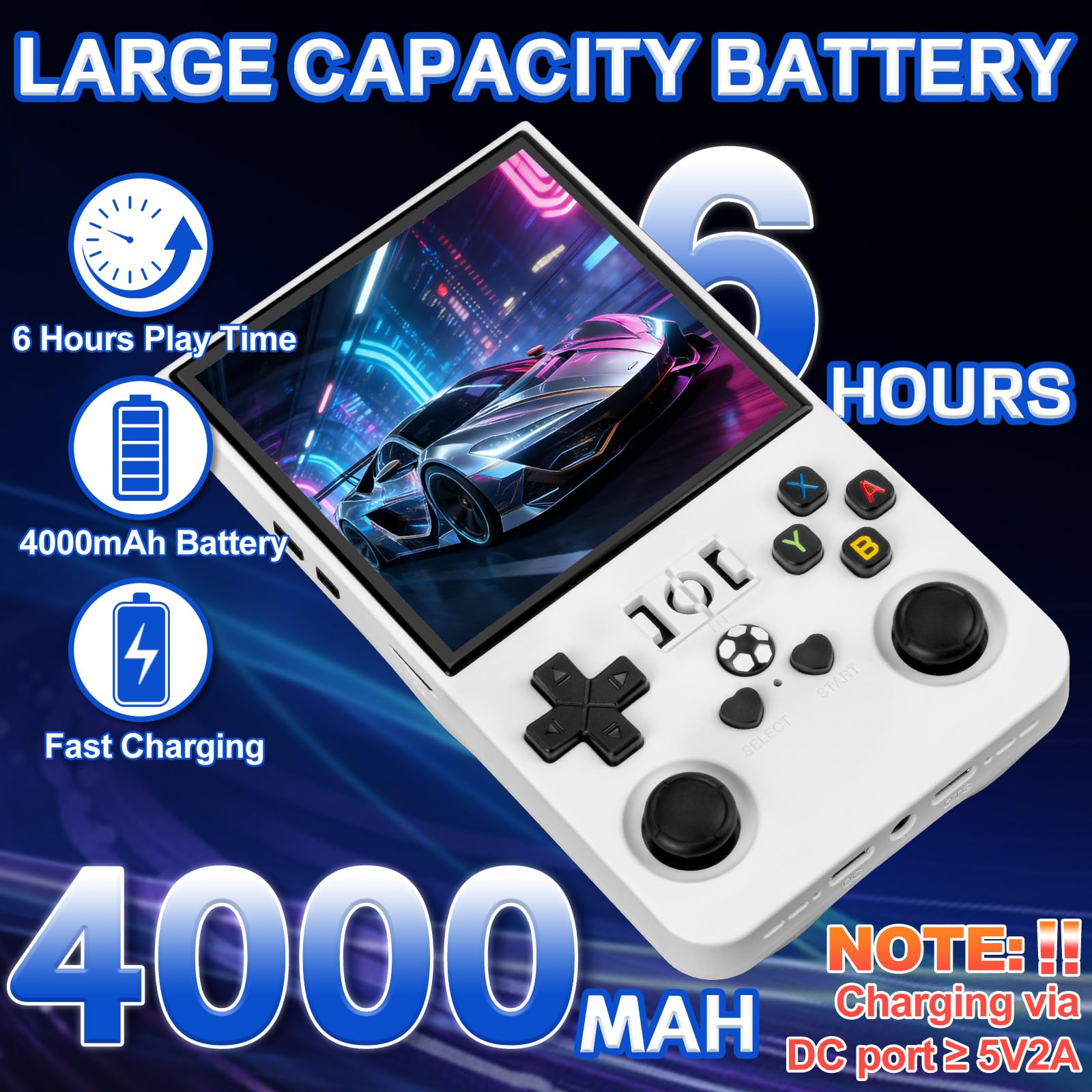 Rhesusco R36MAX Retro Video Game Console - Portable Console with 4.0-Inch HD Screen,128G TF Card,Support 22000+Classic Games,Open Source System,4000mAh Battery,Birthday Gift for Adults-White — view 4