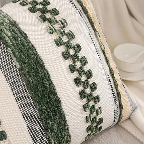 Miniatura 4 de Tosleo Fundas de almohada verdes de Navidad 18x18 Juego de 2 Fundas de almohada tuftadas boho Fundas de almohada a rayas decorativas Fundas de