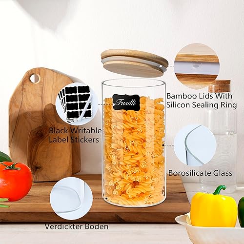 Miniatura 6 de Recipiente hermético de almacenamiento de vidrio con tapa de madera (40 onzas), recipiente transparente para almacenamiento de alimentos con tapa de