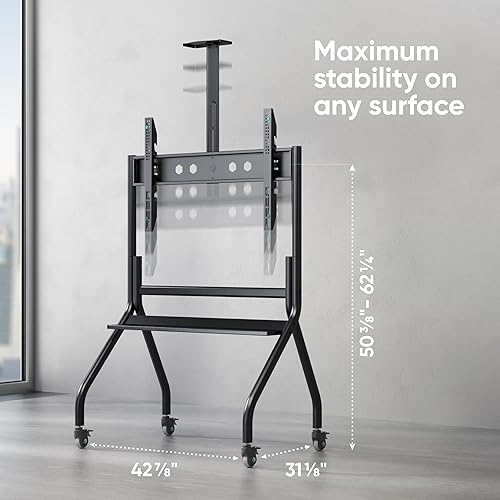 Miniatura 4 de ONKRON Soporte de TV móvil con ruedas para TV y pantalla de 60 a 120 pulgadas, soporte de TV resistente de hasta 331 libras, soporte de TV portátil