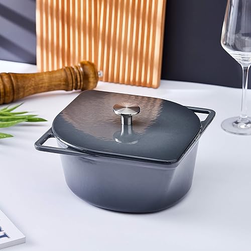 Miniatura 7 de Bruntmor Horno holandés esmaltado de hierro fundido de 3 cuartos de galón, diseño moderno en forma de squoval. Olla sazonada antiadherente con