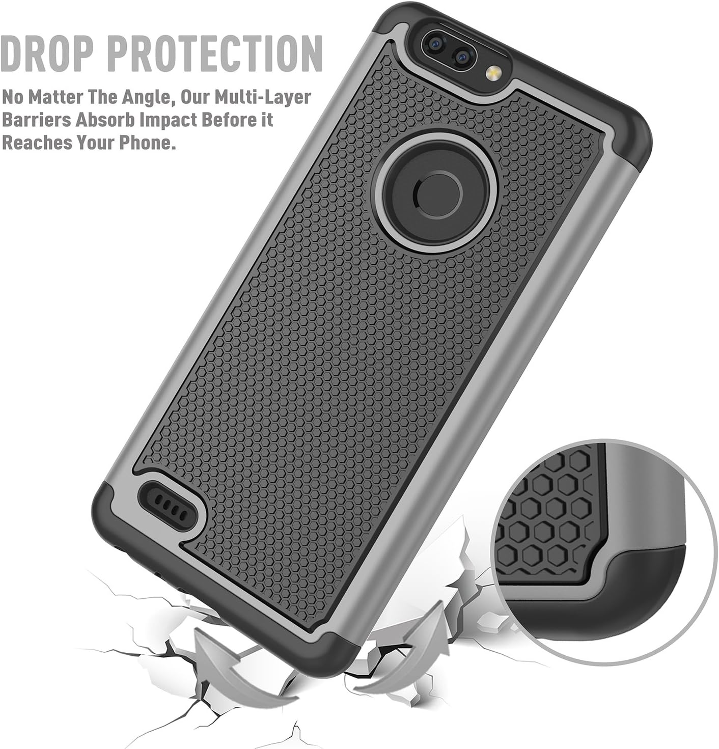 TILL for ZTE Blade Z Max / Z982 Case, (TM) [Gray] [Shock Absorption] Dual Layer Hybrid Rugged Defender Soft Rubber & Hard Plastic Protective Grip Cute Case Cover for ZTE Sequoia