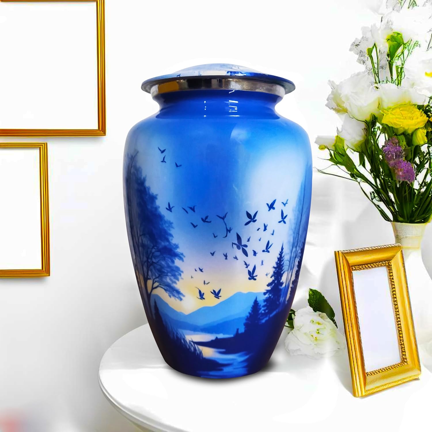 Artsymade Blue Urns for Human Ashes Adult Man, Cremation Urn for Ashes for Women, Memorial Burial Urns for Human Ash, Decorative Urn for Adults, (Classic Large, 10 Inch)