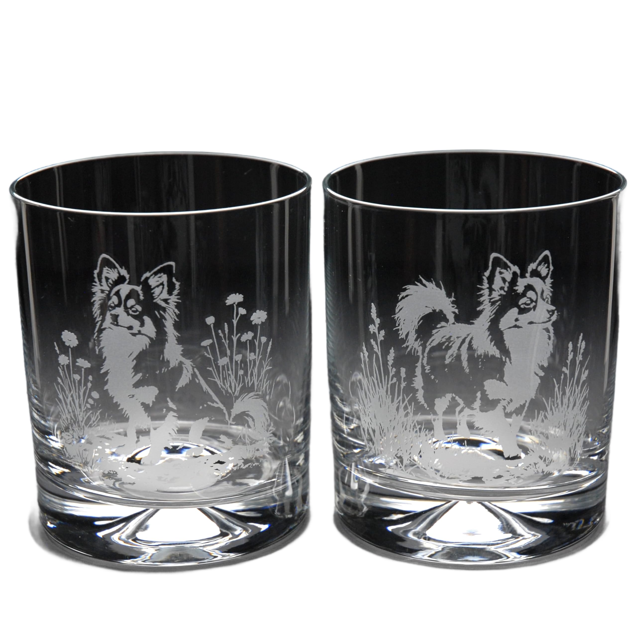 GLYPTIC Glass Art Papillon Dog Placement Hand Etched/Engraved Whiskey Tumbler Glass — image 1