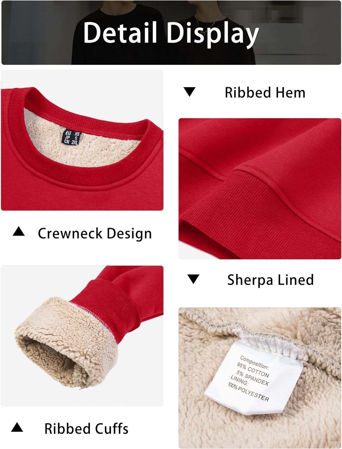 MAGCOMSEN Men's Sherpa Lined Sweatshirts Fleece Pullover Basic Tops Warm Crewneck Winter Sweatshirt - Image 4