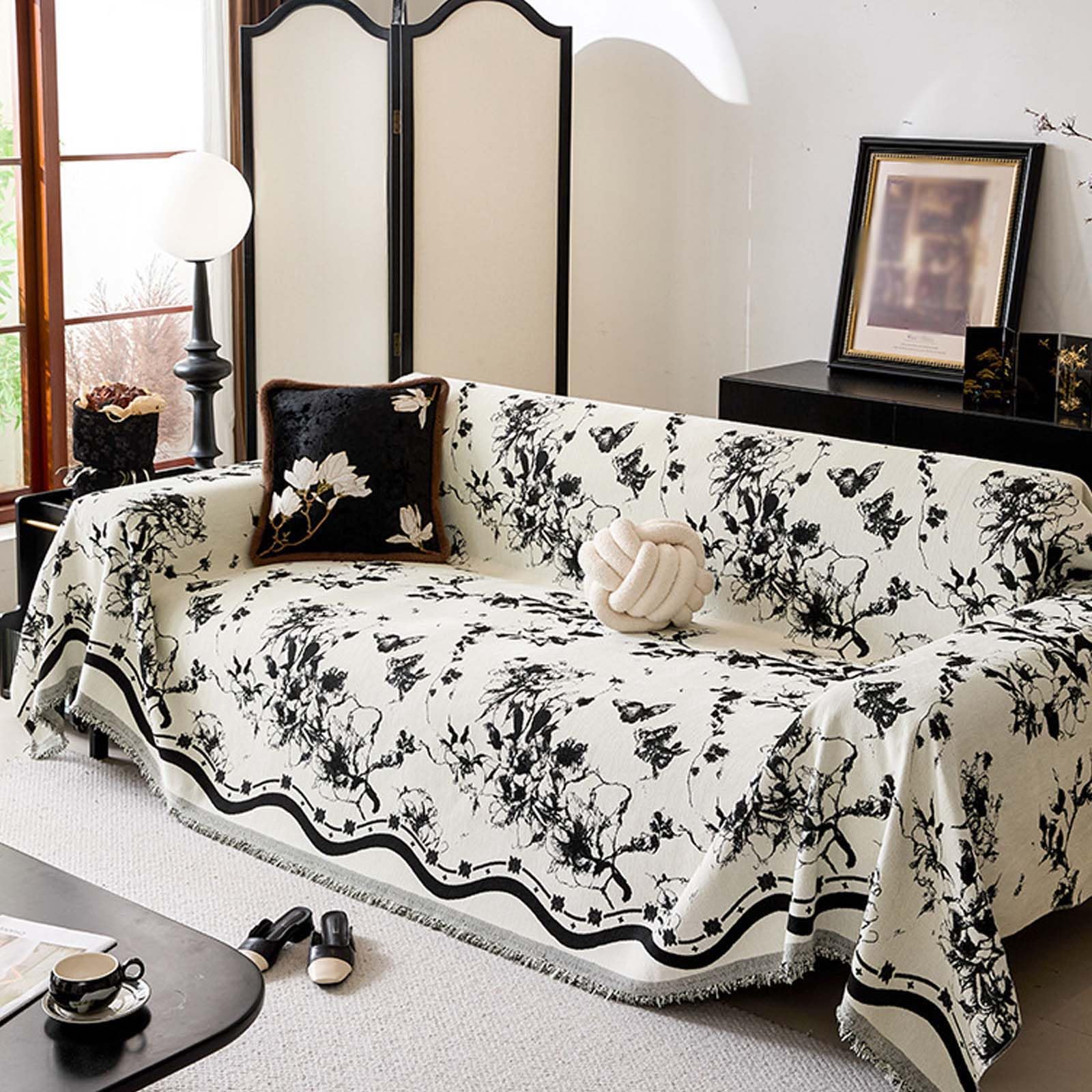 Housse de canapé en chenille haut de gamme double face plaid blanc élégant