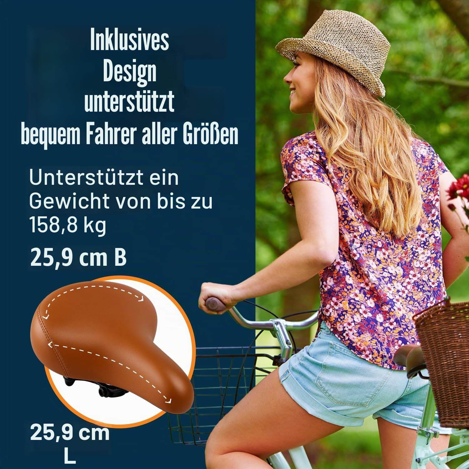 Der bequemste Fahrradsattel Cruiser Fahrradsitz Bikeroo Extra Breit [Elegant und Weich] Ausgezeichneter Ersatz Fahrradsattel für Damen und Herren mit Polsterung