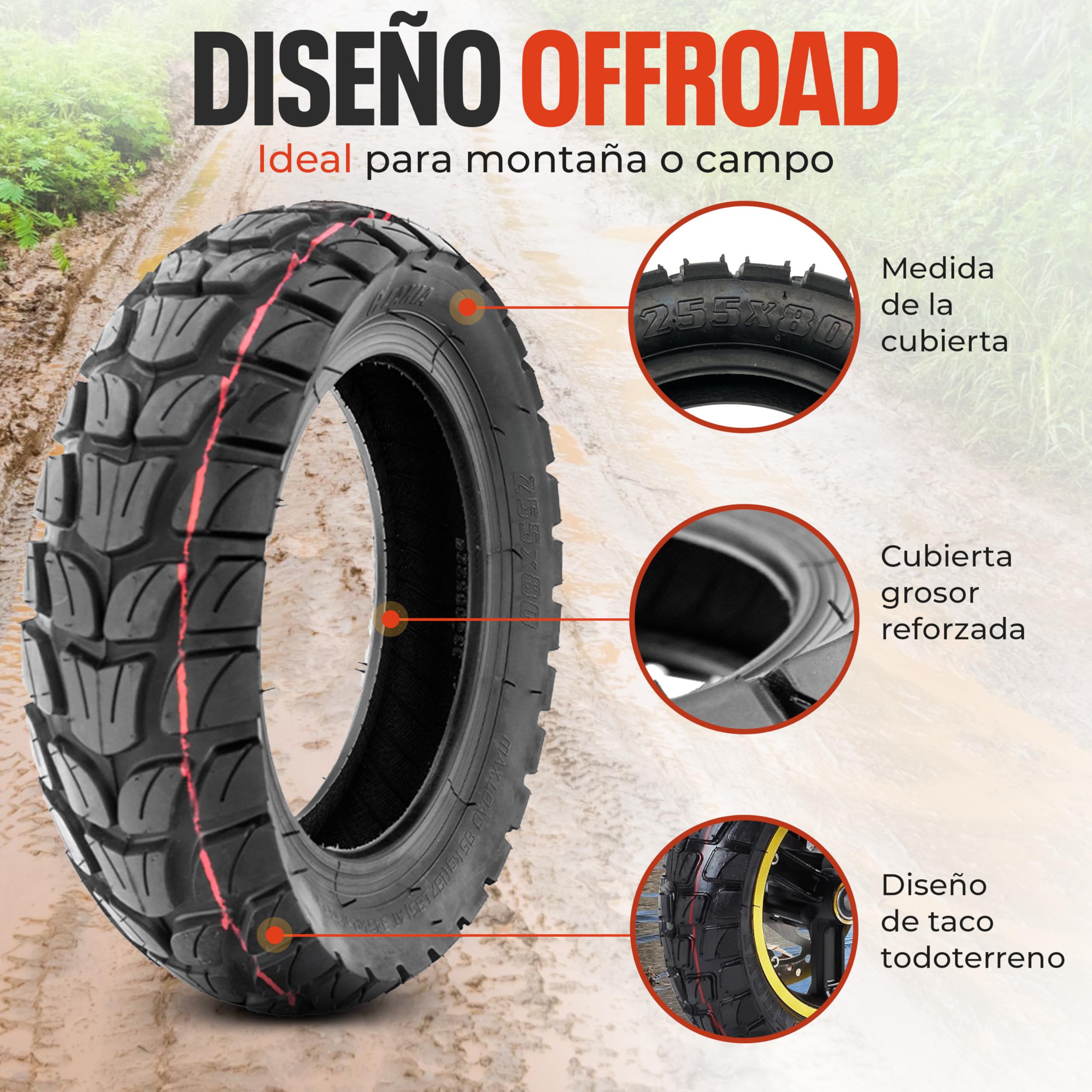 10 pulgadas Neumático offroad Kugoo M4 Dualtron VICTOR LUXURY EAGLE Speedway 4 Zero 10X Scooters eléctricos Minimotors (10X3.0 80/65-6 255X80) 1 Neumático+1 Cámara
