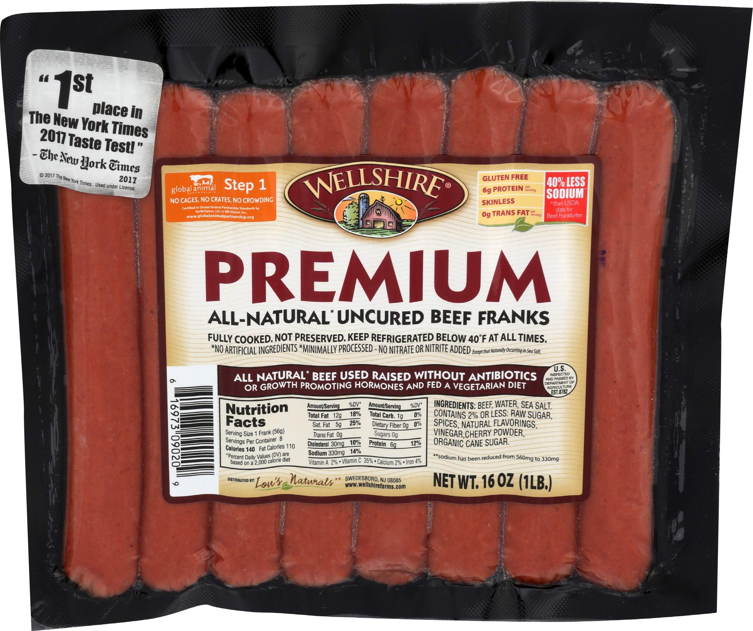Wellshire Farms, Premium All-Natural Uncured Beef Franks, 16 oz