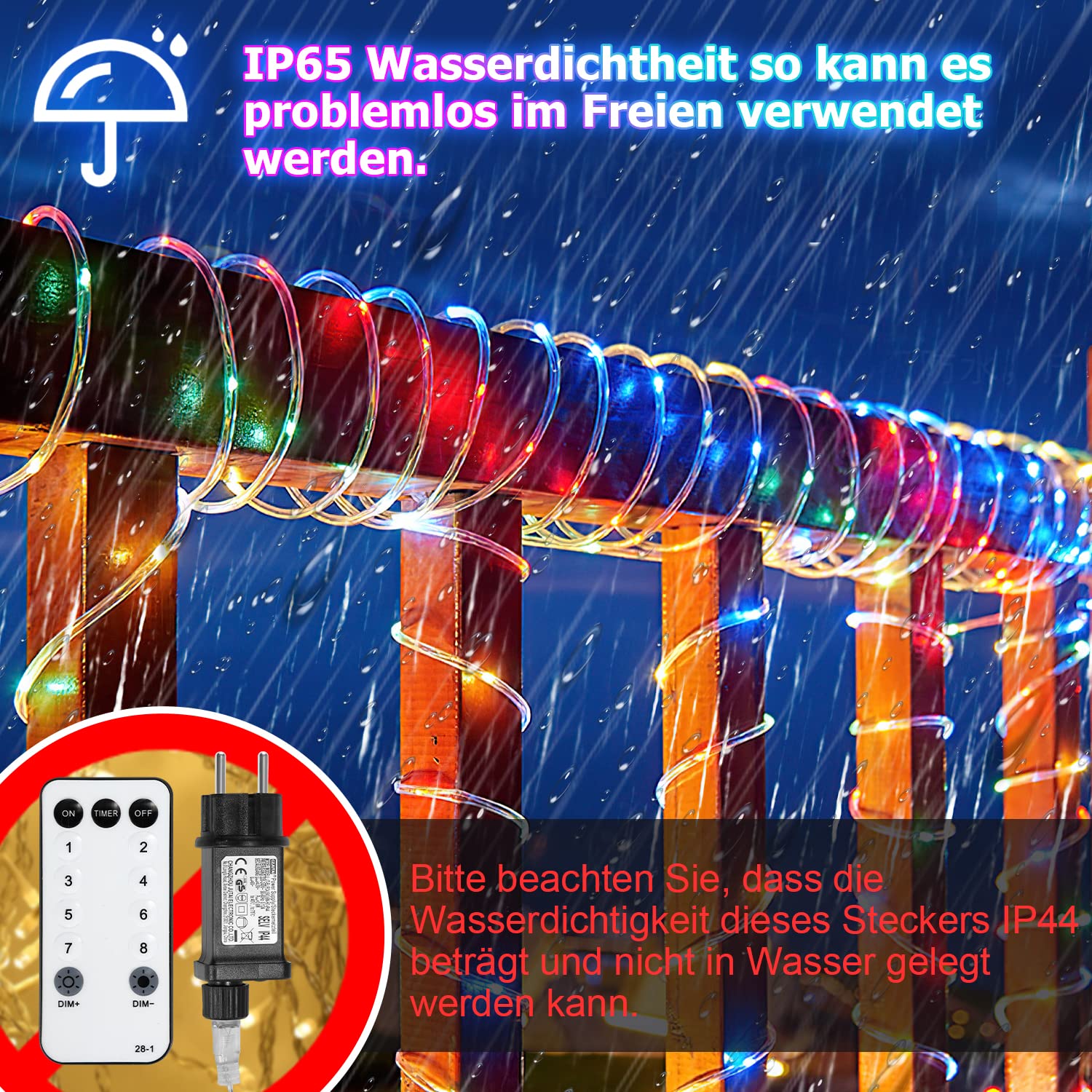 Jopassy Tubo luminoso esterno 30 m 300 LED, tubo luminoso esterno interno 8 modalità, tubo luminoso per Natale, feste, tubo luminoso con telecomando, impermeabile, per esterni