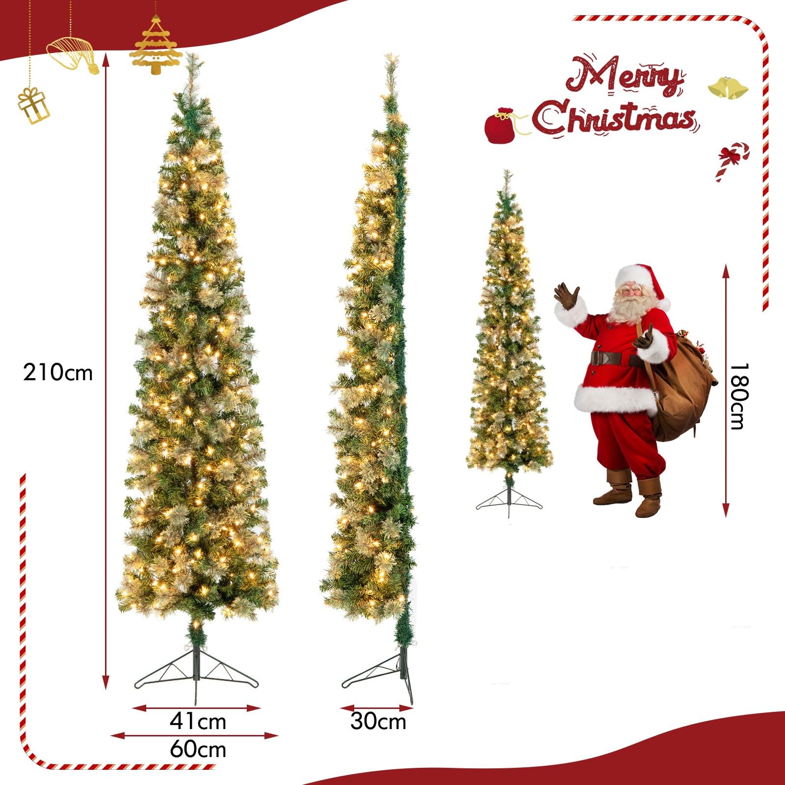 Amazon.de: DREAMADE 210cm Knstlicher Halber Weihnachtsbaum,  Halb-Tannenbaum mit 150 LEDs & Metallstnder, platzsparender Christbaum fr  Eck & Wand, ...