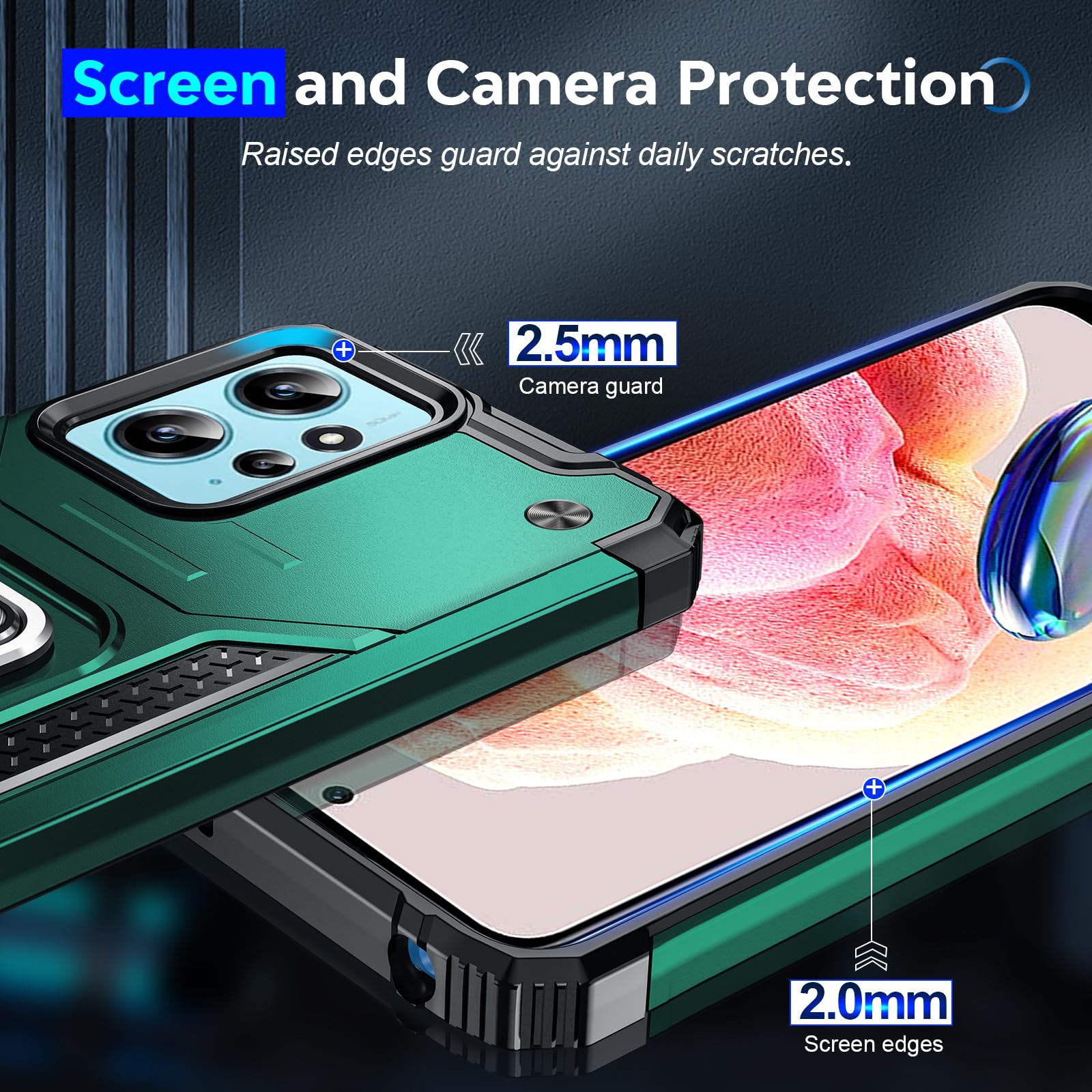 LeYi Militär-Hülle Für Xiaomi Redmi Note 12 4G – Mit Standring & Schutzfolien, Dunkelgrün