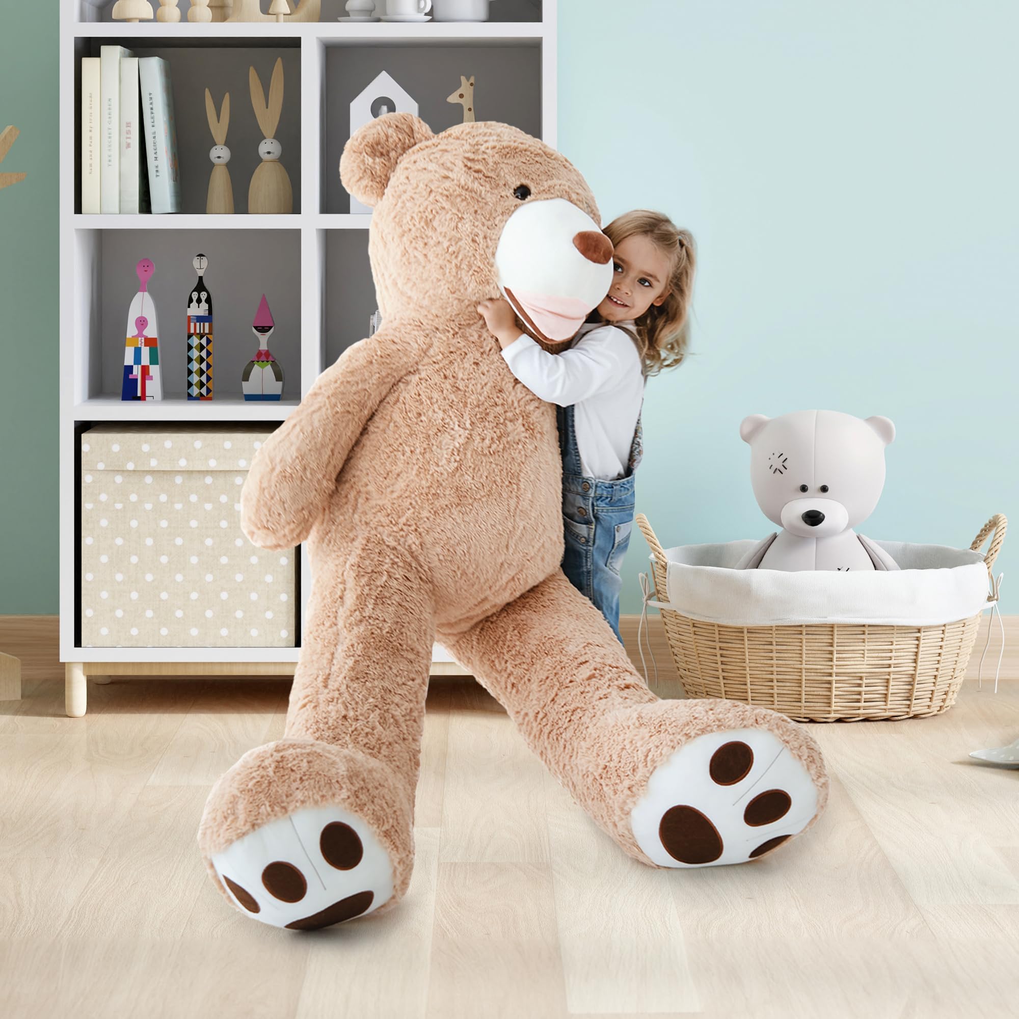 MKS XXL Teddybär 130 cm mit waschbarem Bezug & Reißverschluss – großer riesen teddybär aus weichem Polyester, XXL Kuscheltier als Deko & Geschenkidee, großer teddybär für Zuhause.