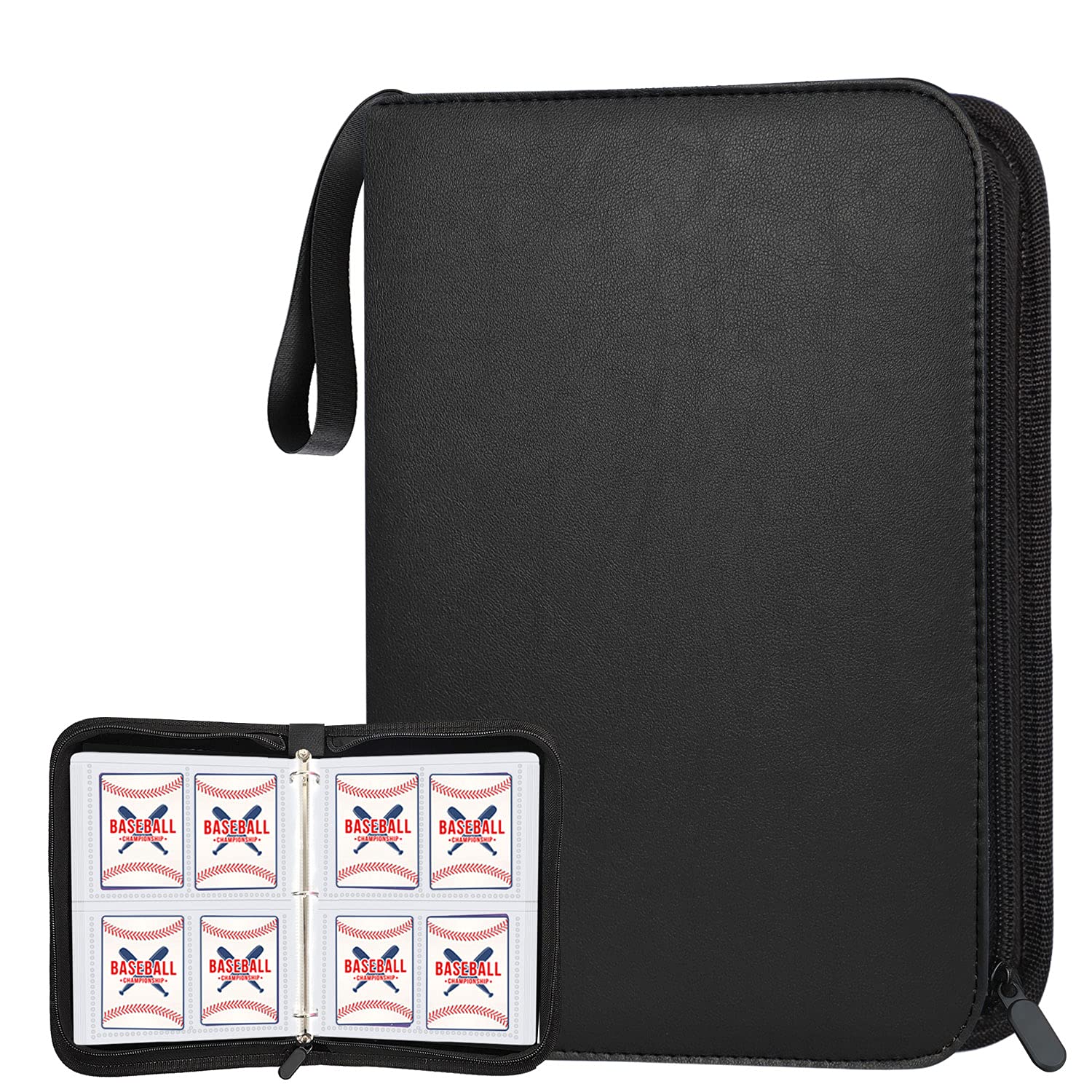 POKONBOY 400 Pockets Baseball Card Binder Sleeves, Trading Card Sleeves Carrying Case Card Binder Fit for Baseball Cards, Trading Cards, Football Cards and Sports Cards (Black)