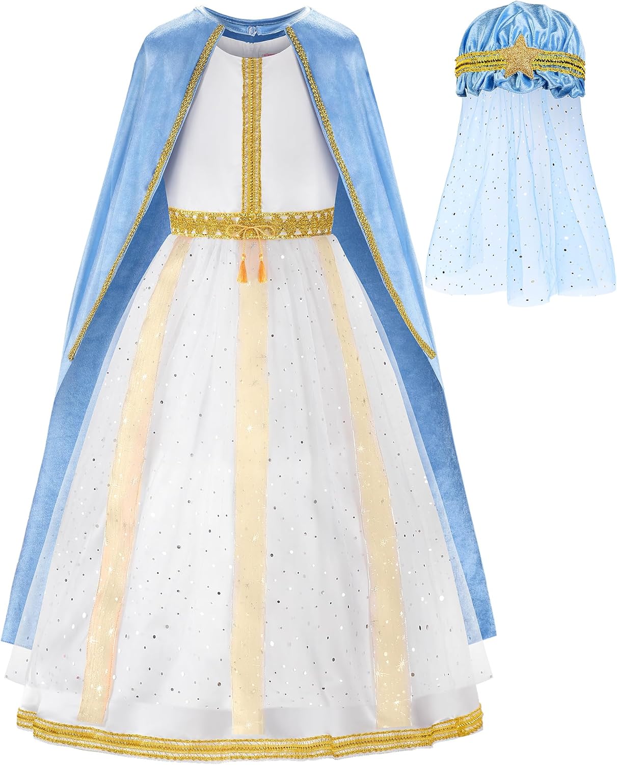 ReliBeauty Kids Virgin Mary Costume for Girls with Cape and Headpiece