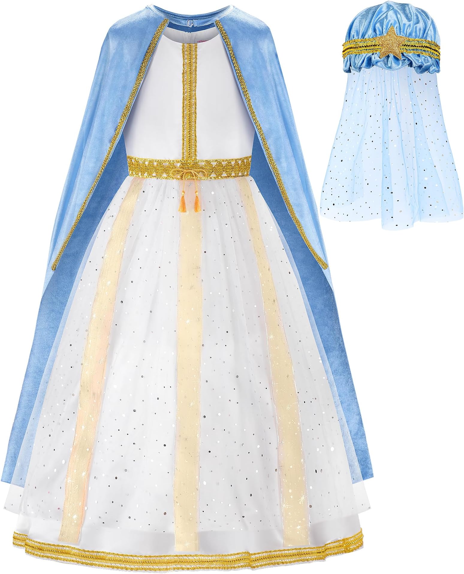 ReliBeauty Mary Costume Children's Nativity Game Virgin Mary Fancy Dress Girls