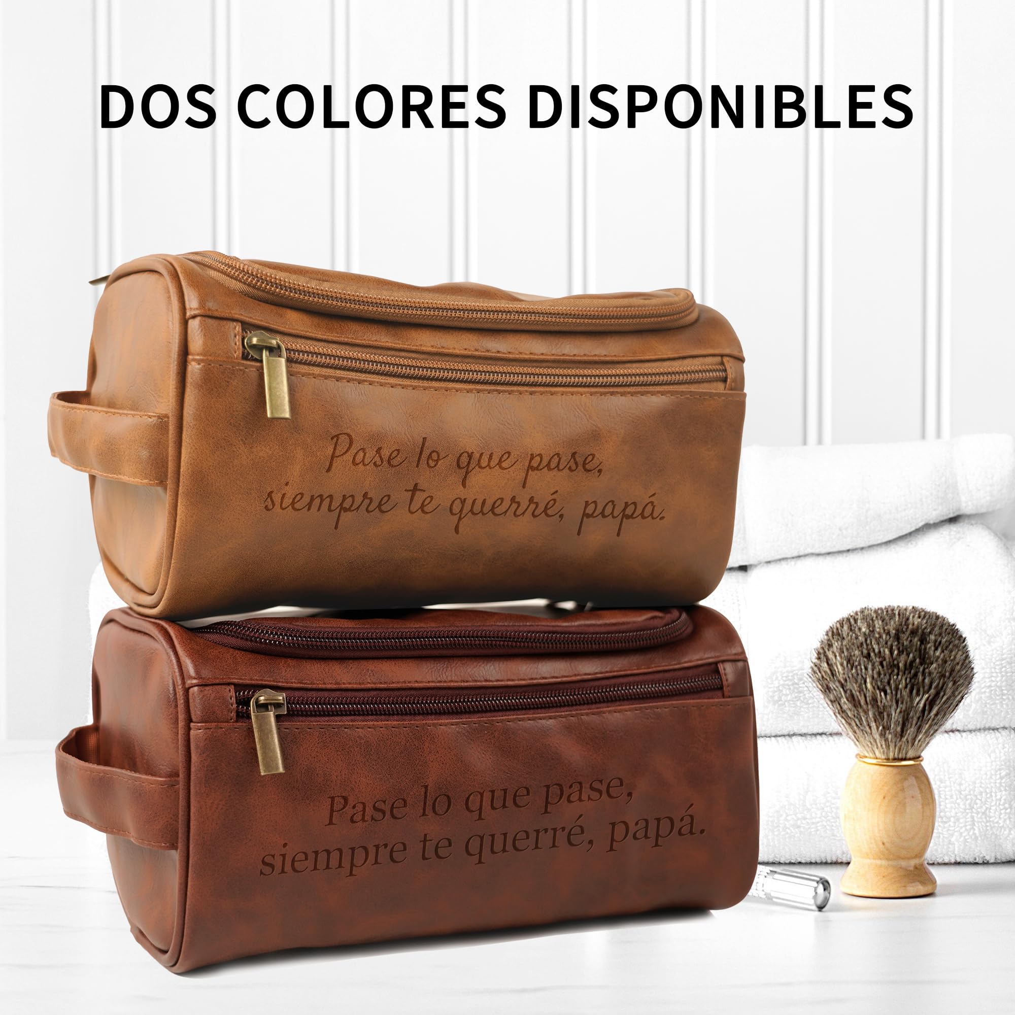Easycosy Regalos Dia del Padre, Neceser Hombre en Piel Personalizado - Bolsa de Aseo Compacto para Viaje, Regalo para Papá, Amantes y Amigos