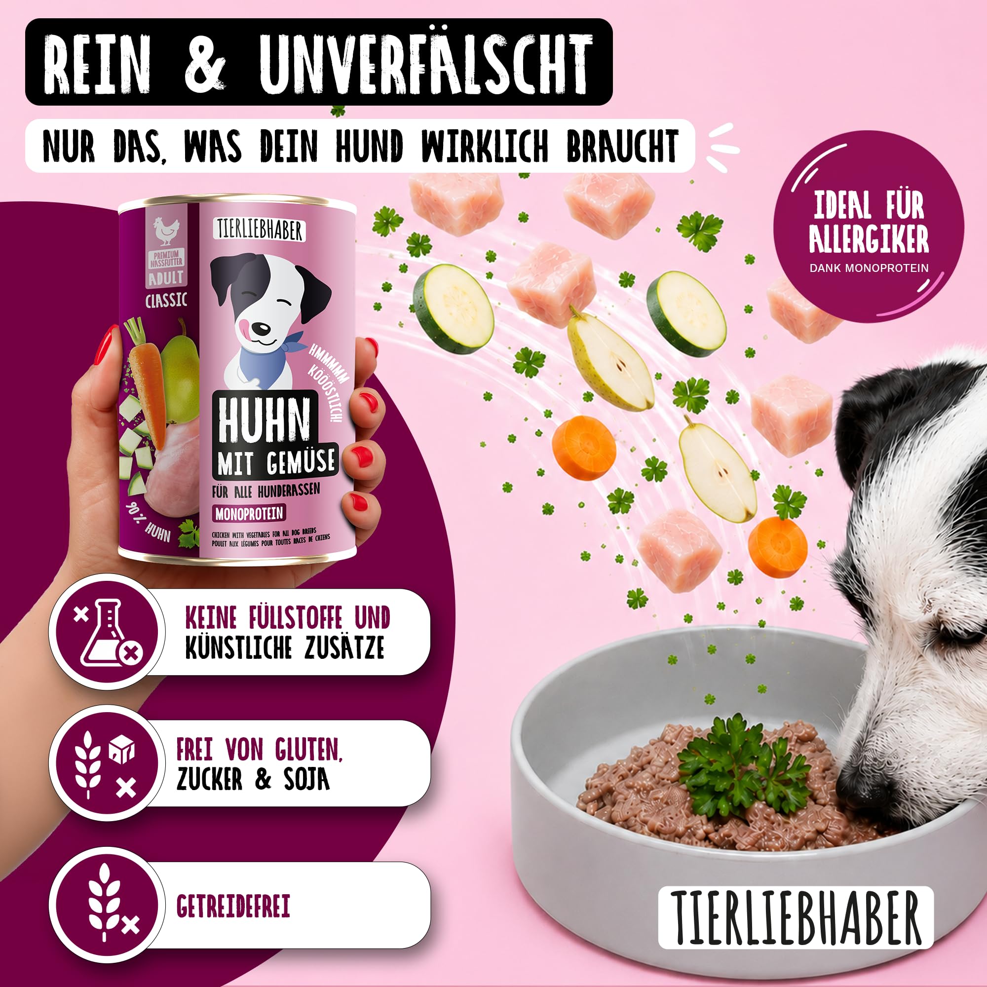 Hundefutter Nass 400g 6X Huhn mit Gemüse – Hunde Nassfutter 400g Wet Dog Food tierärztlich entwickelt – Nassfutter für Hunde mit 90% Fleischanteil – Dog Food leicht verdaulich von TIERLIEBHABER