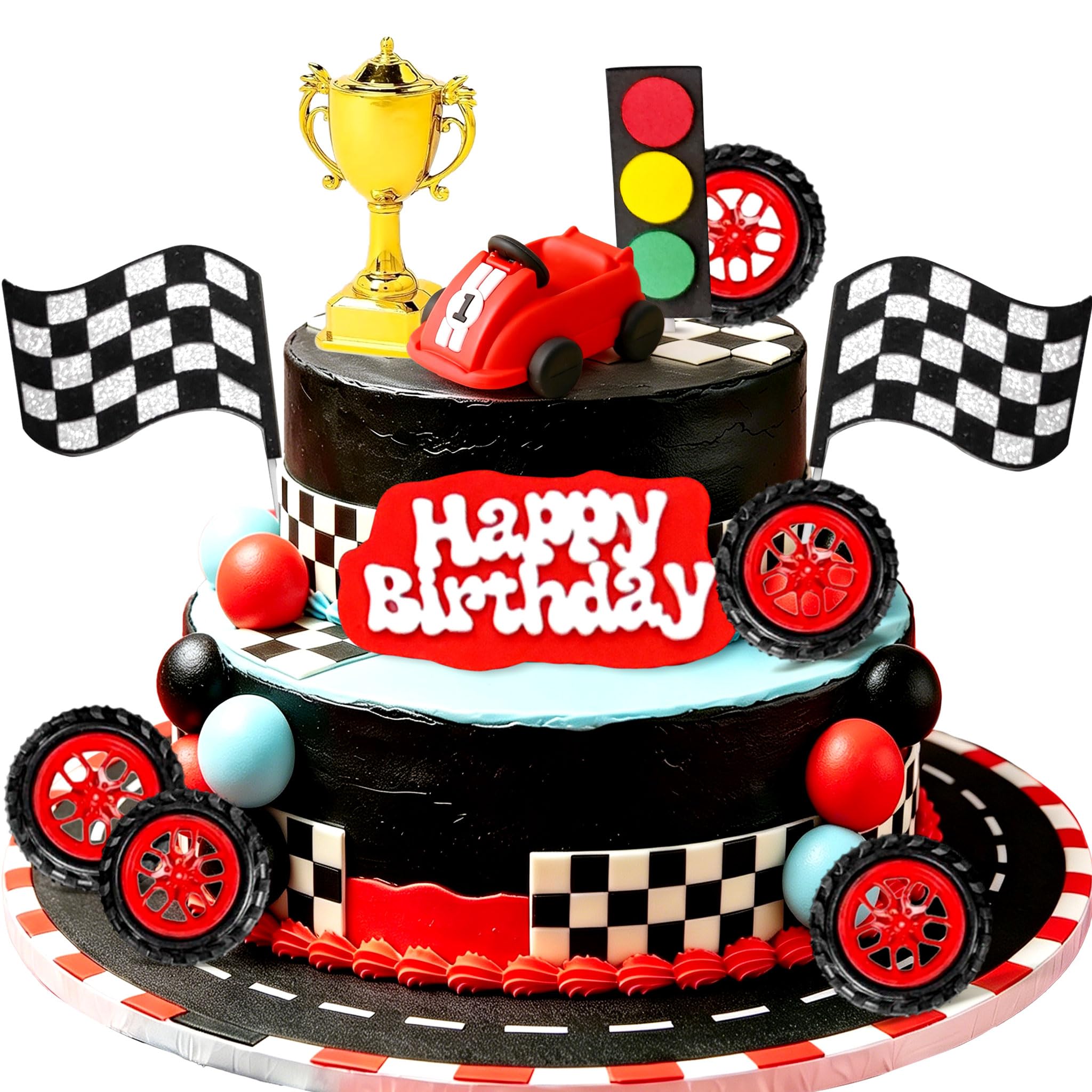 Race Car Cake Decorations Checkered Flag Growing Up Two Fast Birthday Decor Fast One Three Four Speed Birthday Decorations