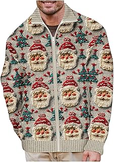 luoluoluo Christmas Cardigan for Men Full Zip Knitted Sweater Xmas Santa Claus Jacket Funny Novelty Coat Pullover Long Sleeve Knitwear Chunky Knit Cardigans Festive Sweaters Snowflakes Sweatshirt Tops S-5XL