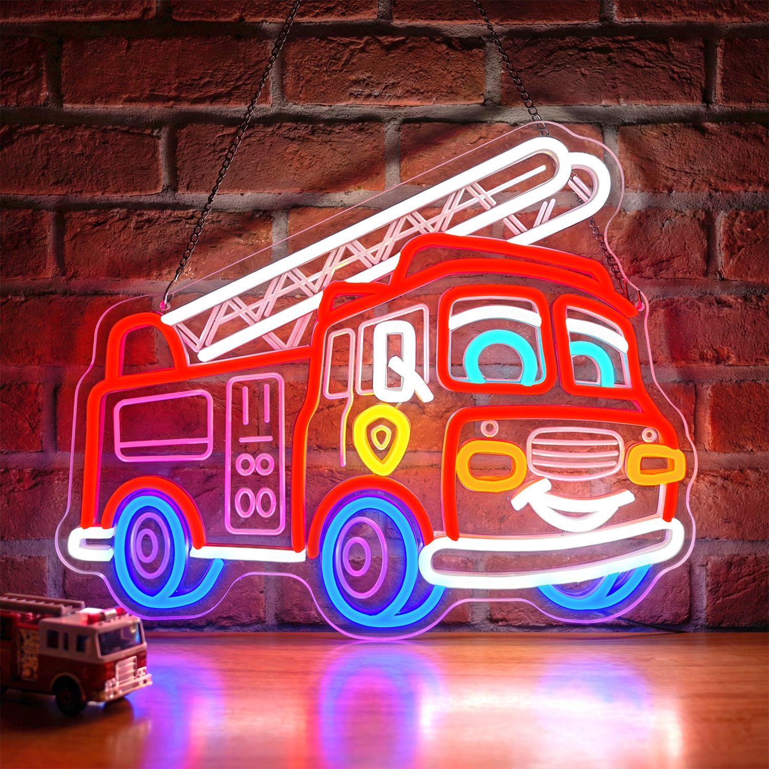 GGAQQ Fire Engine Neon Sign for Wall Decoration, LED Neon Light Hanging Sign USB Operated with Dimmable Switch for Small Boys Bedroom Playroom Living Room — image 1