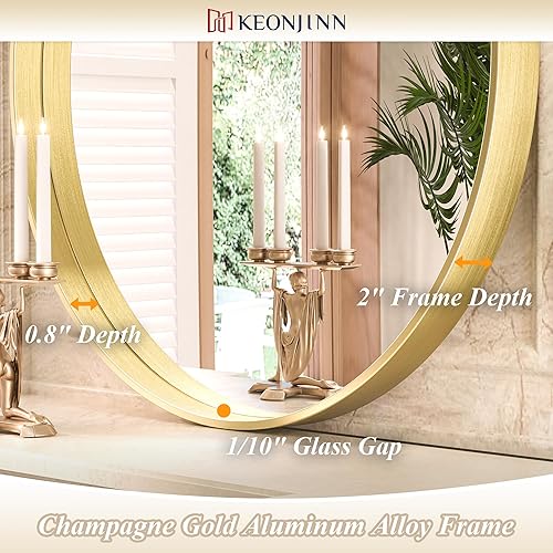 Miniatura 410 de Keonjinn Espejo de baño dorado de 48 x 36 pulgadas, espejo rectangular con marco de metal dorado cepillado, espejo de pared grande rectangular