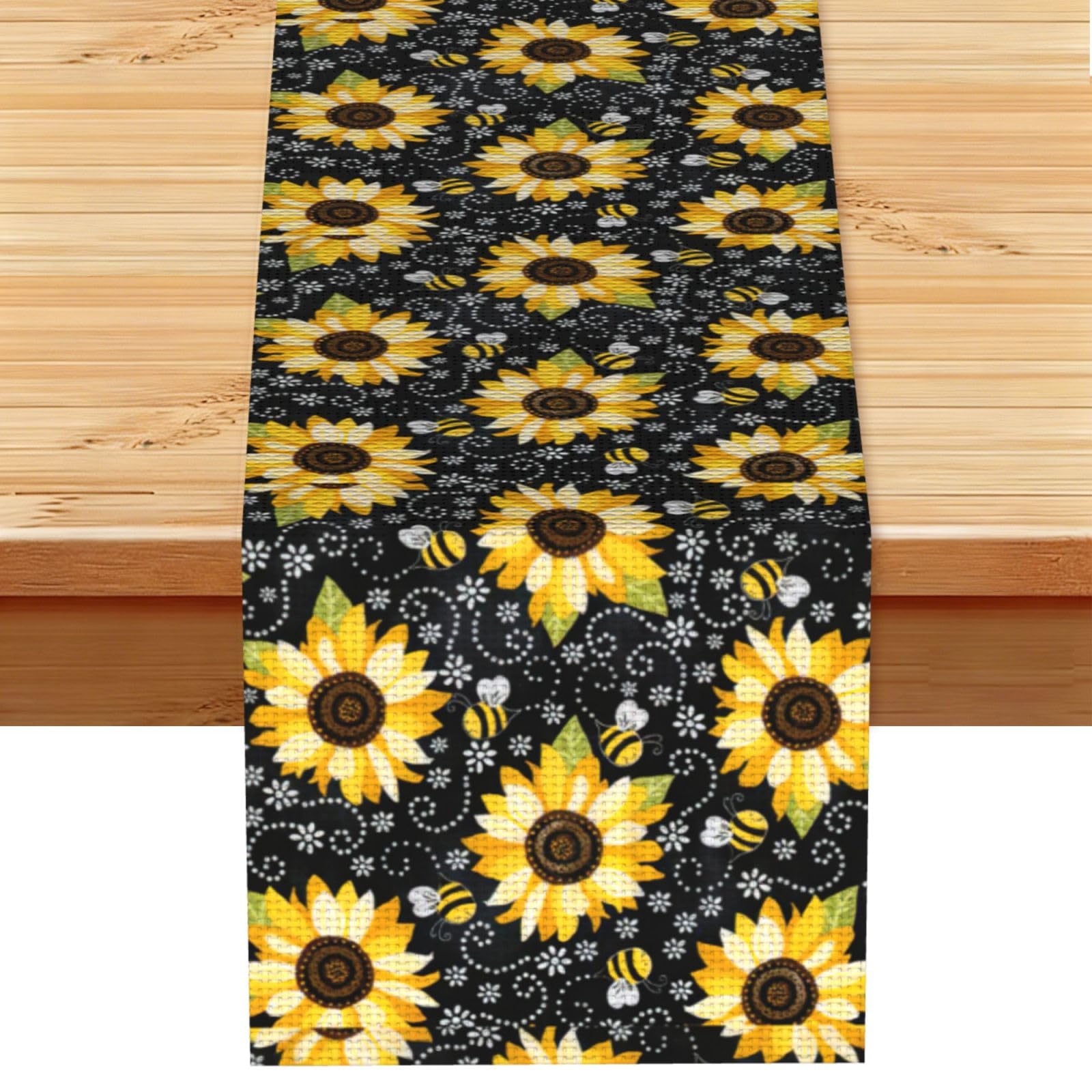 Sunflower bee Multi Purpose Table Runner for Home Decor, Printed Table Cloth for Kitchen Table, Countertops & Dining Area